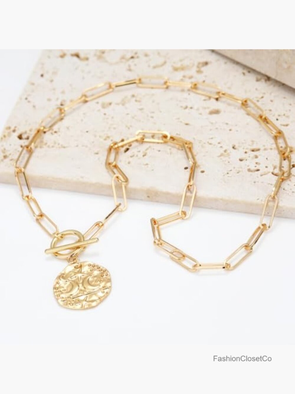 Chunky Gold Plated Paperclip Chain Heart Pendant Necklace 18K - Picture 5 of 7